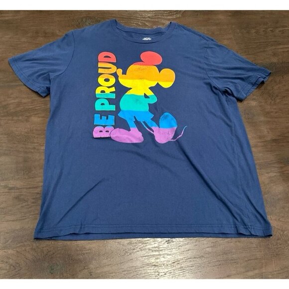 Mens Disney Pride Collection Rainbow Mickey Mouse Blue T-shirt - Picture 1 of 2